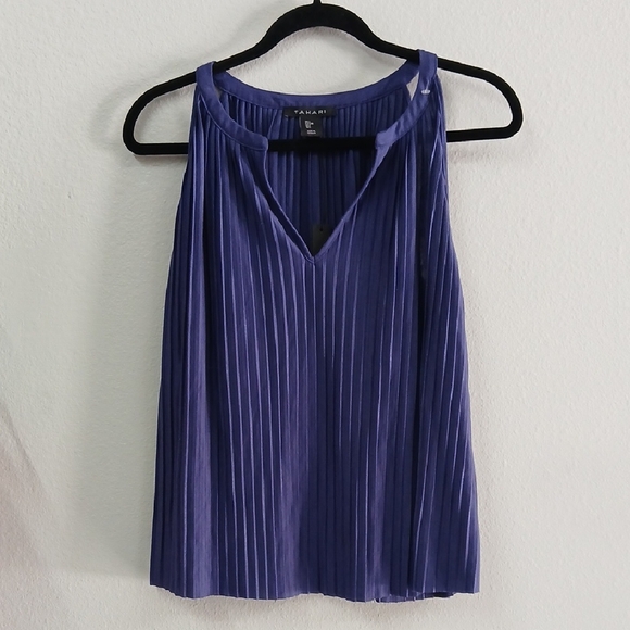 Tahari Tops - Tahari Women's Navy Pleated Sleeveless Blouse Large